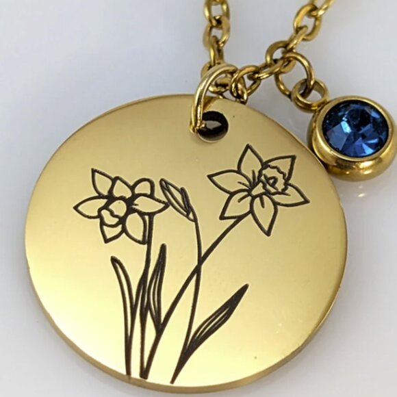 Handmade Gold Birth Flower & Birthstone on 16" Cable Chain Necklace - Picture 6 of 11